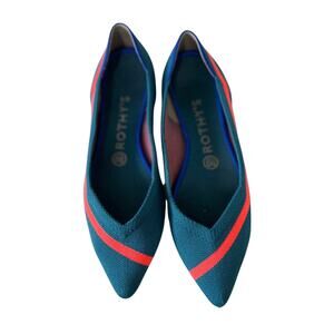 Rothy The Point Ballet Flats 7.5 Blue Orange Knit Rare Unicorn Pointed S…